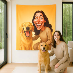 Hand-drawn Caricature Style Custom Flannel Blanket from Your Photo