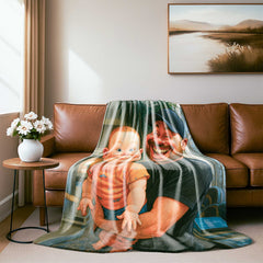 Hand-drawn Caricature Style Custom Flannel Blanket from Your Photo