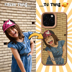 Ghibli-Inspired TPU & PU Leather iPhone Case – Custom Cartoon Portrait from Your Photo