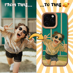 Ghibli-Inspired TPU & PU Leather iPhone Case – Custom Cartoon Portrait from Your Photo