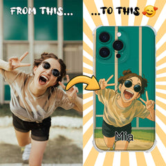 Ghibli-Inspired Clear TPU iPhone Case – Custom Cartoon Portrait from Your Photo
