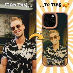 Ghibli-Inspired TPU & PU Leather iPhone Case – Custom Cartoon Portrait from Your Photo