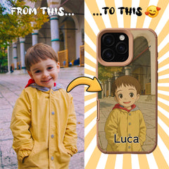 Ghibli-Inspired TPU & PU Leather iPhone Case – Custom Cartoon Portrait from Your Photo