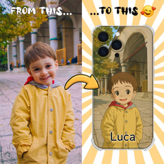 Ghibli-Inspired Clear TPU iPhone Case – Custom Cartoon Portrait from Your Photo
