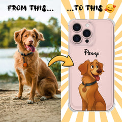 Fairy Tale Pet Portrait Clear TPU iPhone Case – Custom Cartoon Portrait from Your Photo