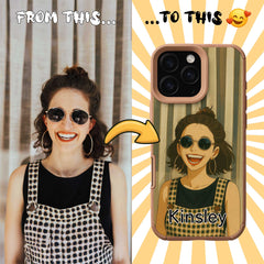 Ghibli-Inspired TPU & PU Leather iPhone Case – Custom Cartoon Portrait from Your Photo