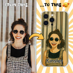 Ghibli-Inspired Clear TPU iPhone Case – Custom Cartoon Portrait from Your Photo