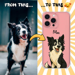 Fairy Tale Pet Portrait Clear TPU iPhone Case – Custom Cartoon Portrait from Your Photo