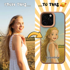 Ghibli-Inspired TPU & PU Leather iPhone Case – Custom Cartoon Portrait from Your Photo