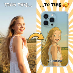 Ghibli-Inspired Clear TPU iPhone Case – Custom Cartoon Portrait from Your Photo