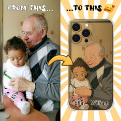 Ghibli-Inspired Clear TPU iPhone Case – Custom Cartoon Portrait from Your Photo