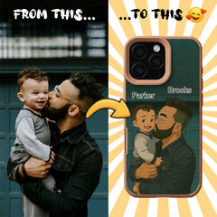 Ghibli-Inspired TPU & PU Leather iPhone Case – Custom Cartoon Portrait from Your Photo