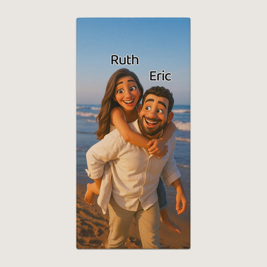 Pixar-Inspired Custom Beach Towel – Couple Edition from Your Photo