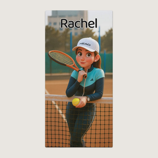 Pixar-Inspired Custom Beach Towel – Tennis Edition from Your Photo