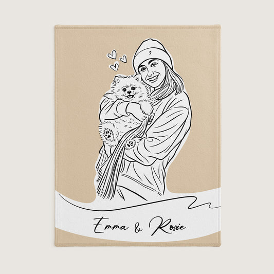 Custom Minimal Line Pet Portrait Blanket