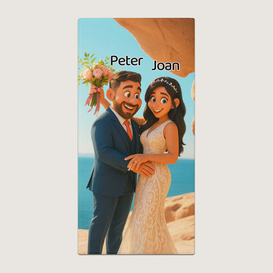 Pixar-Inspired Custom Beach Towel – Wedding Edition from Your Photo