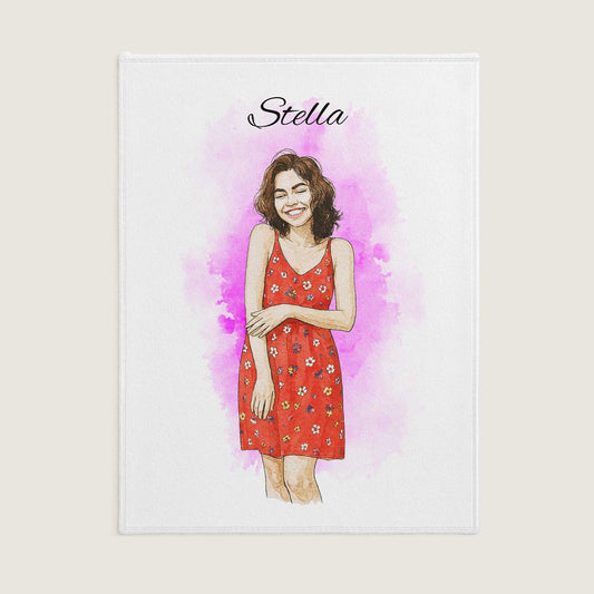 Watercolor and Pen Art Style Custom Flannel Blanket from Your Photo