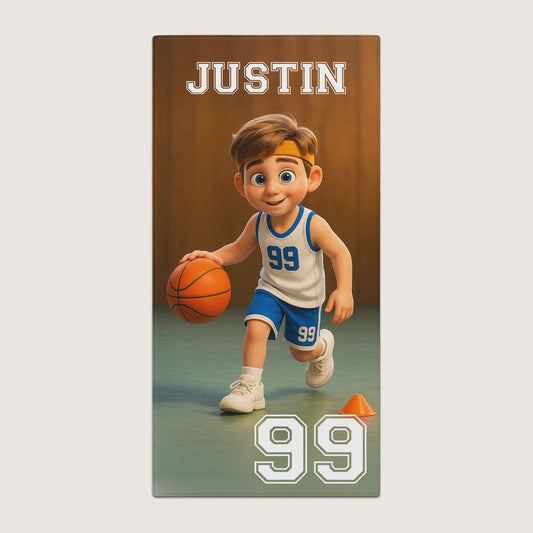 Pixar-Inspired Custom Beach Towel – Basketball Edition from Your Photo