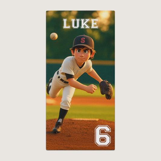 Pixar-Inspired Custom Beach Towel – Baseball Edition from Your Photo