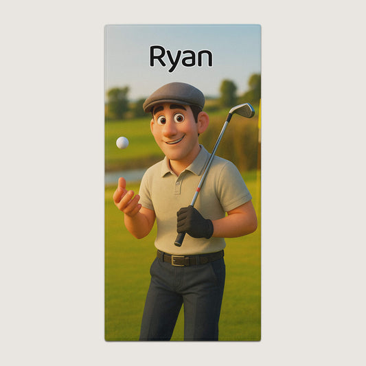 Pixar-Inspired Custom Beach Towel – Golf Edition from Your Photo