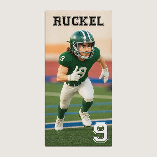 Pixar-Inspired Custom Beach Towel – Football Edition from Your Photo