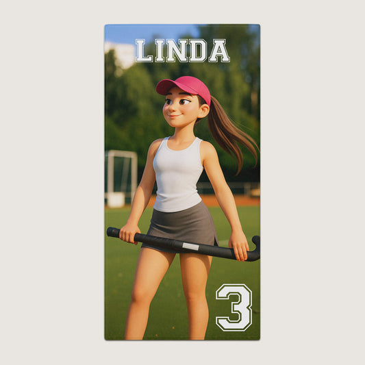 Pixar-Inspired Custom Beach Towel – Field Hockey Edition from Your Photo