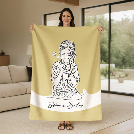 Minimal Line Illustration Style Custom Flannel Blanket from Your Photo