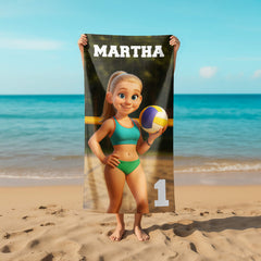 Pixar-Inspired Custom Beach Towel – Volleyball Edition from Your Photo