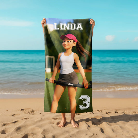 Pixar-Inspired Custom Beach Towel – Field Hockey Edition from Your Photo