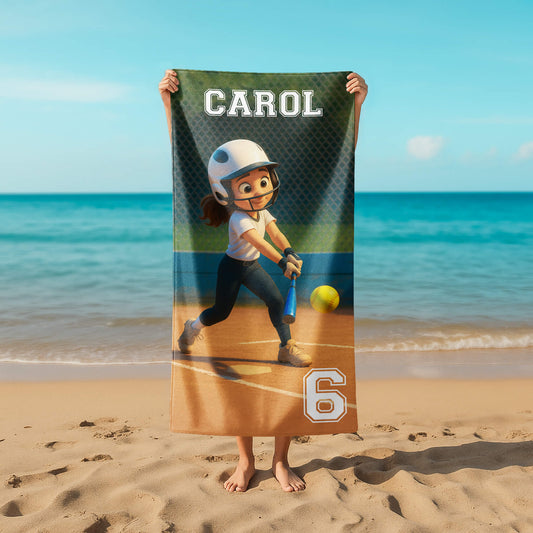 Pixar-Inspired Custom Beach Towel – Softball Edition from Your Photo