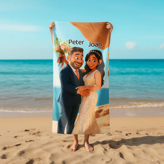 Pixar-Inspired Custom Beach Towel – Wedding Edition from Your Photo