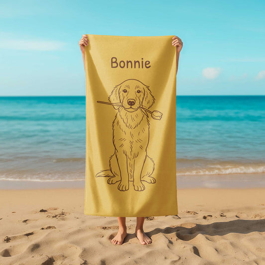 Retro Line Illustration Style Custom Beach Towel from Your Photo
