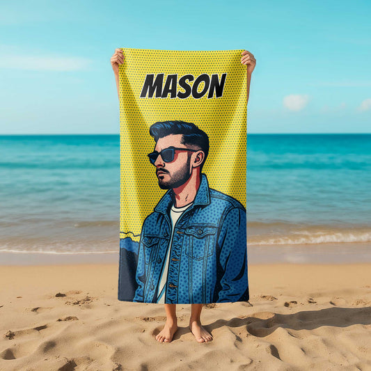 Pop Art Comic Style Custom Beach Towel from Your Photo
