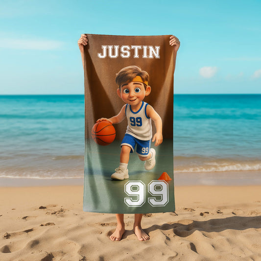 Pixar-Inspired Custom Beach Towel – Basketball Edition from Your Photo