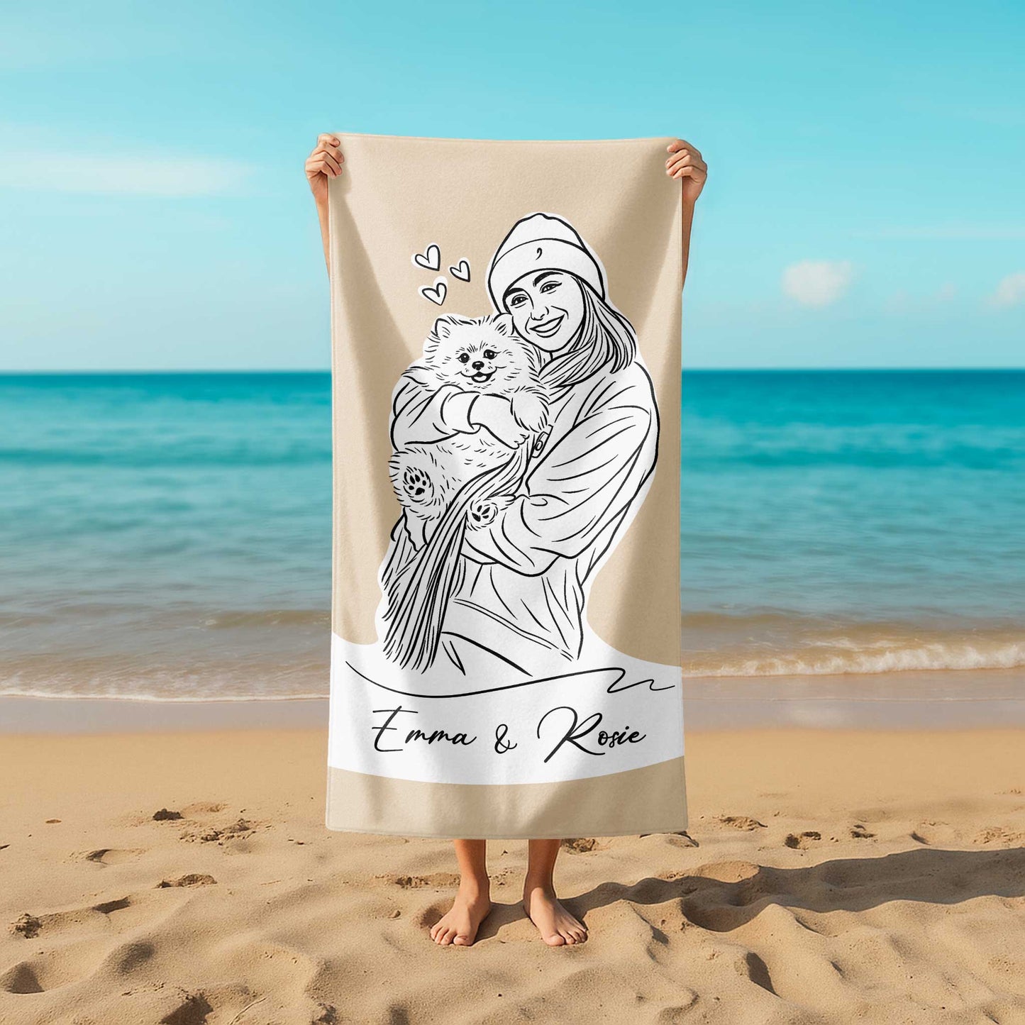Custom Minimal Pet Portrait Beach Towel