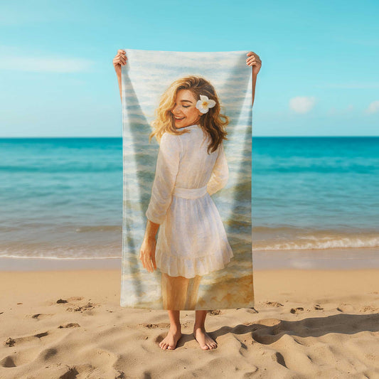 Original Watercolor Art Style Custom Beach Towel from Your Photo