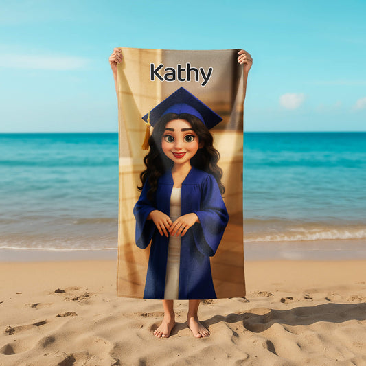 Pixar-Inspired Custom Beach Towel – Graduation from Your Photo
