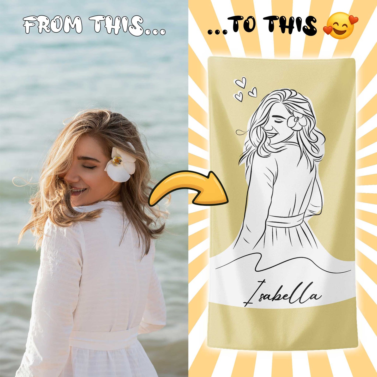 Custom Minimal Pet Portrait Beach Towel