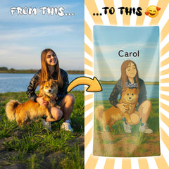 Ghibli-Inspired Style Custom Beach Towel from Your Photo