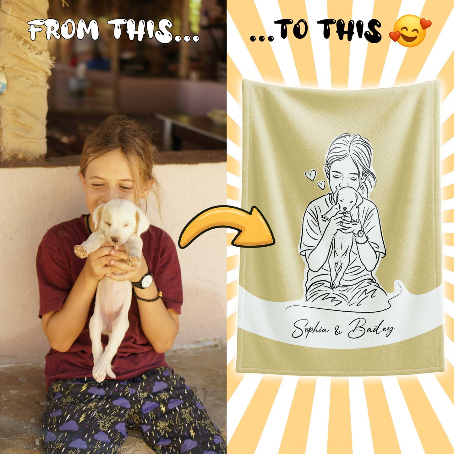 Custom Minimal Line Pet Portrait Blanket