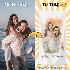 Watercolor and Pen Art Style Custom Beach Towel from Your Photo