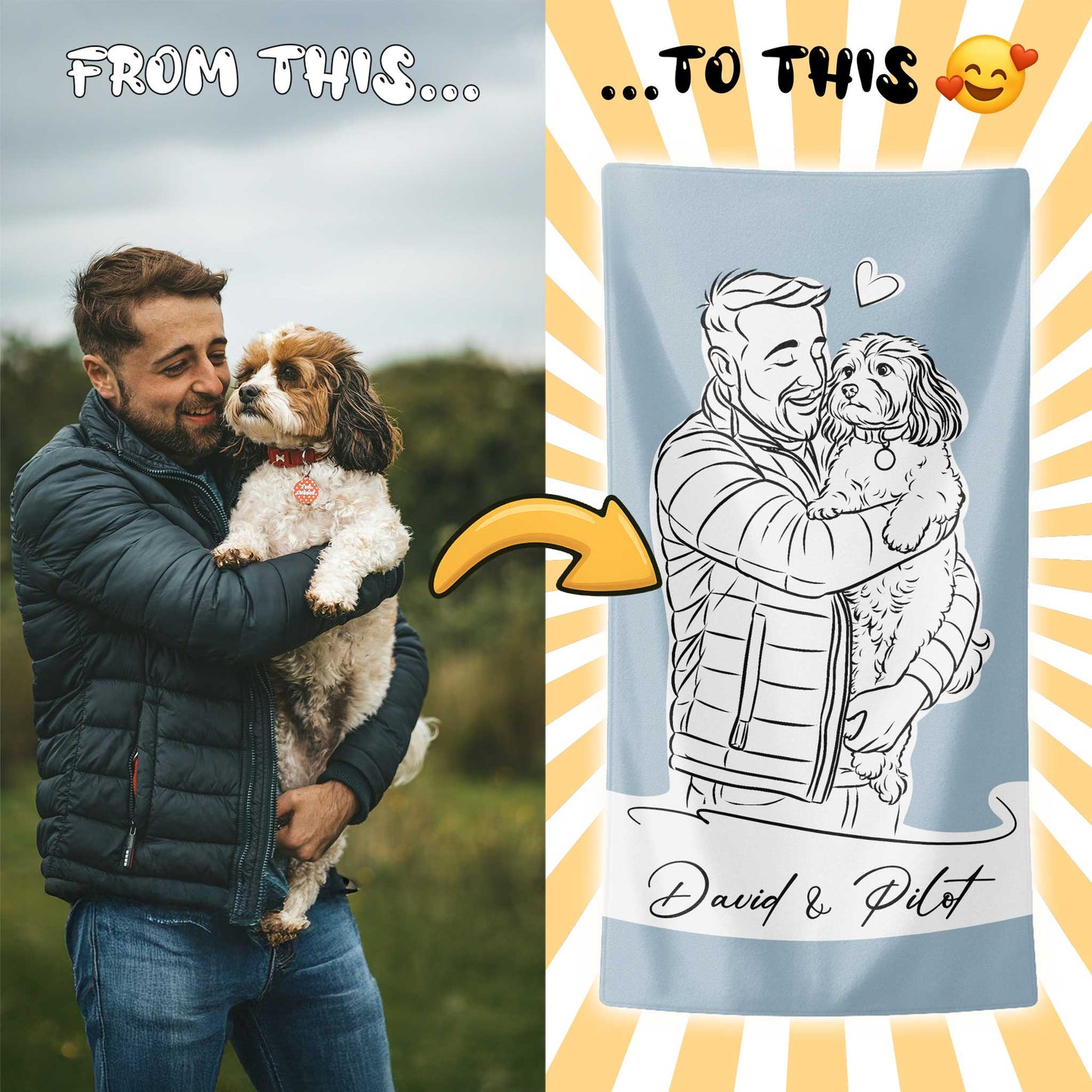Custom Minimal Pet Portrait Beach Towel