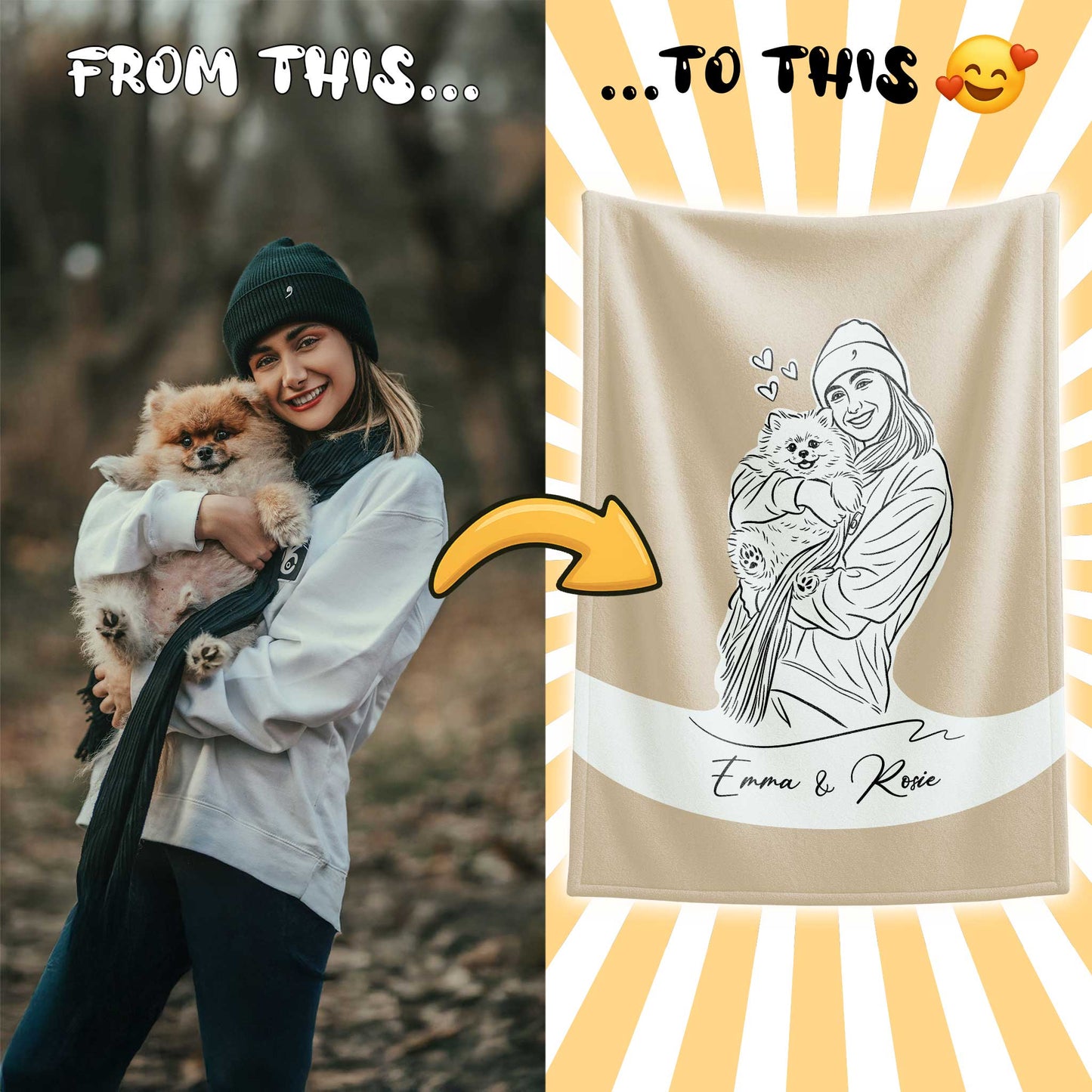 Custom Minimal Line Pet Portrait Blanket
