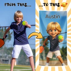 Pixar-Inspired Custom Beach Towel – Pickleball Edition from Your Photo