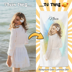 Watercolor and Pen Art Style Custom Beach Towel from Your Photo