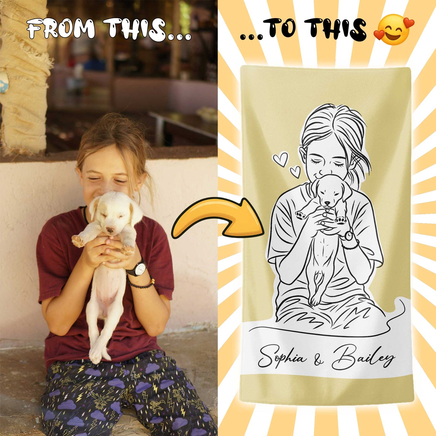 Custom Minimal Pet Portrait Beach Towel