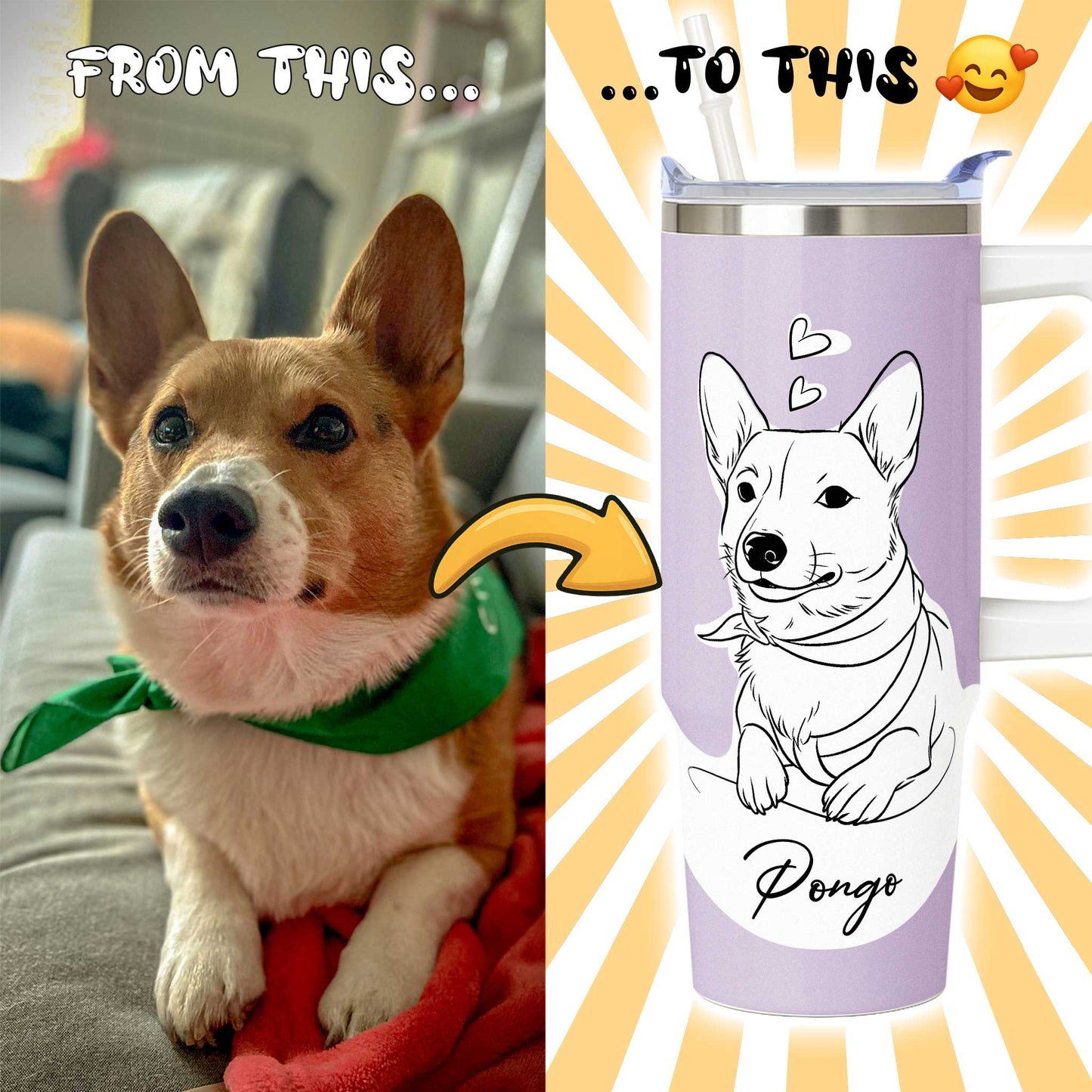 Custom Pet Portrait 30oz Tumbler for Pet Moms & Pet Dads