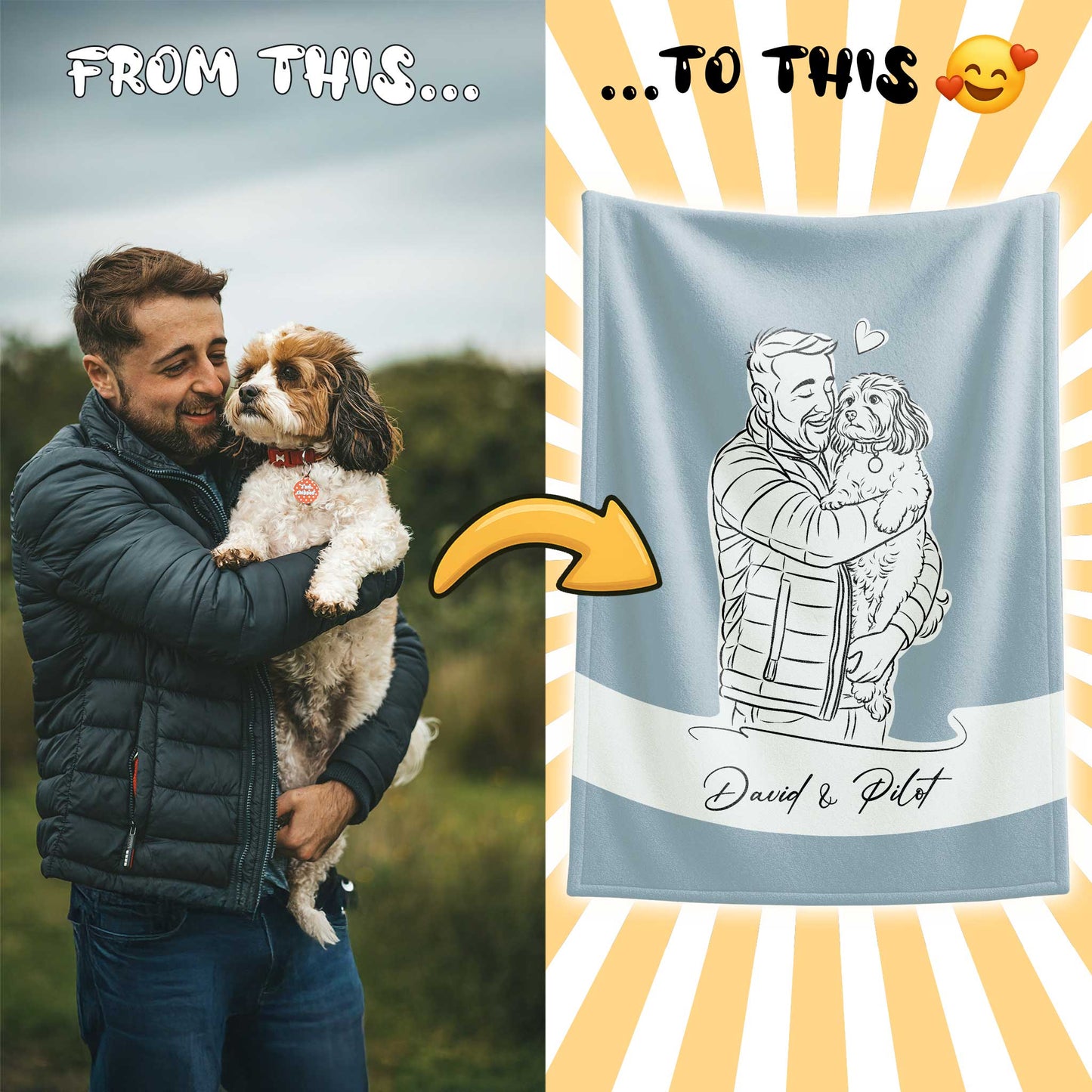 Custom Minimal Line Pet Portrait Blanket