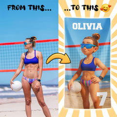 Pixar-Inspired Custom Beach Towel – Volleyball Edition from Your Photo