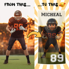 Pixar-Inspired Custom Beach Towel – Football Edition from Your Photo